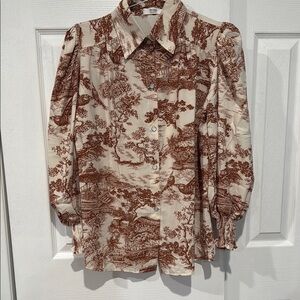 Vintage Style Brown and Cream Blouse